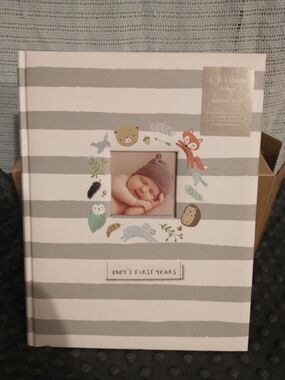 NEW C.R. Gibson Baby's First Years Gray & White Striped Memory Book